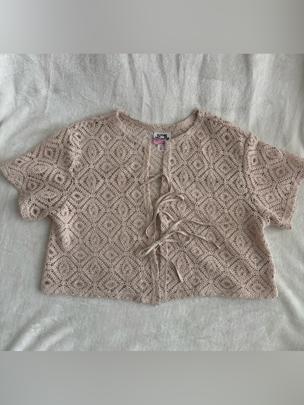 Future Collective - Crochet Tie-Front Crop Top - Light Blush